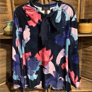 Christian Siriano Navy Floral Blouse